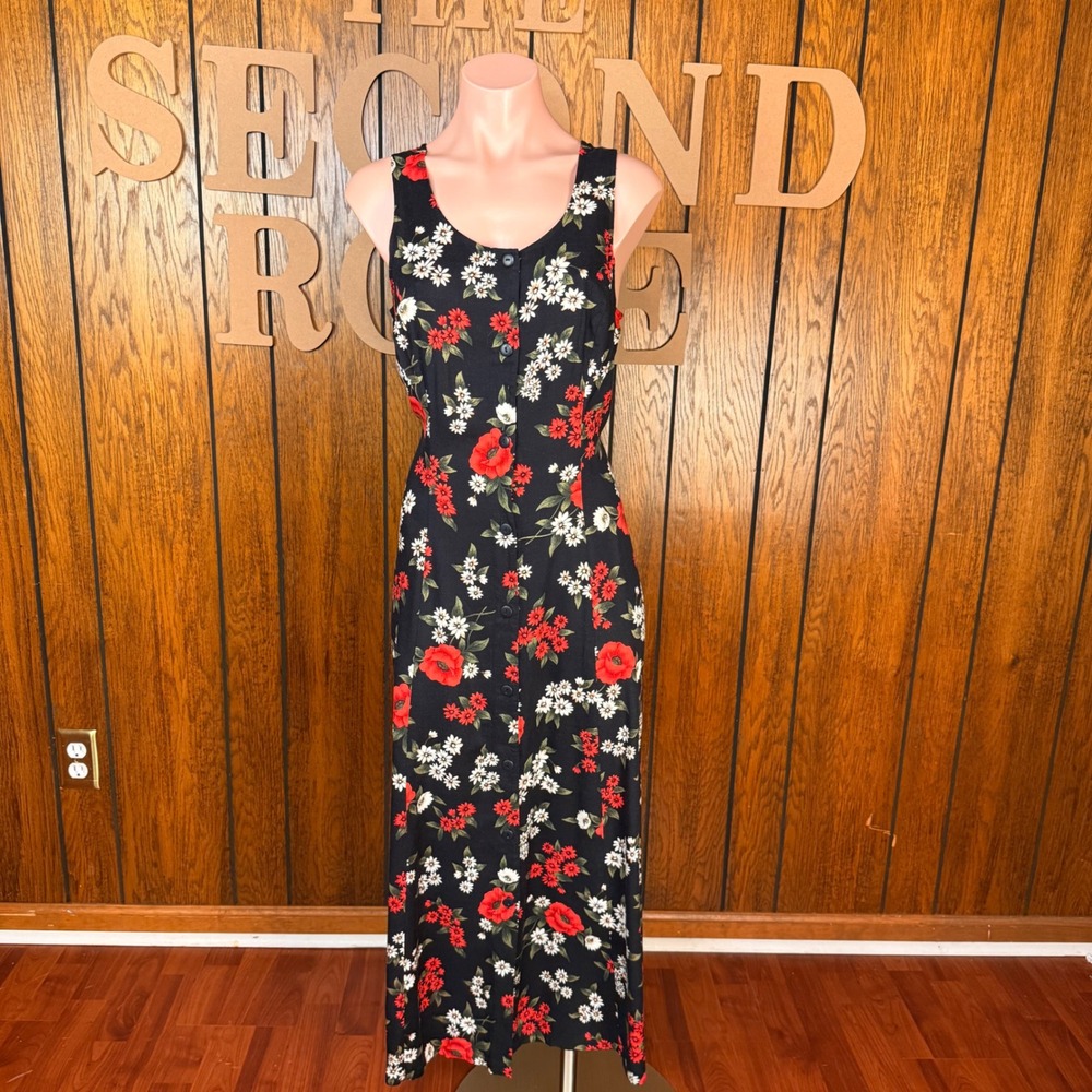 Black Red Y2k Goth Floral Maxi Dress Bentley Women 12 Fairy Witchy Whimsigoth